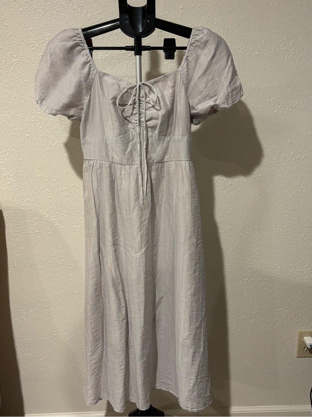 Tie-Front Puff Sleeve Maxi Dress in Light Gray